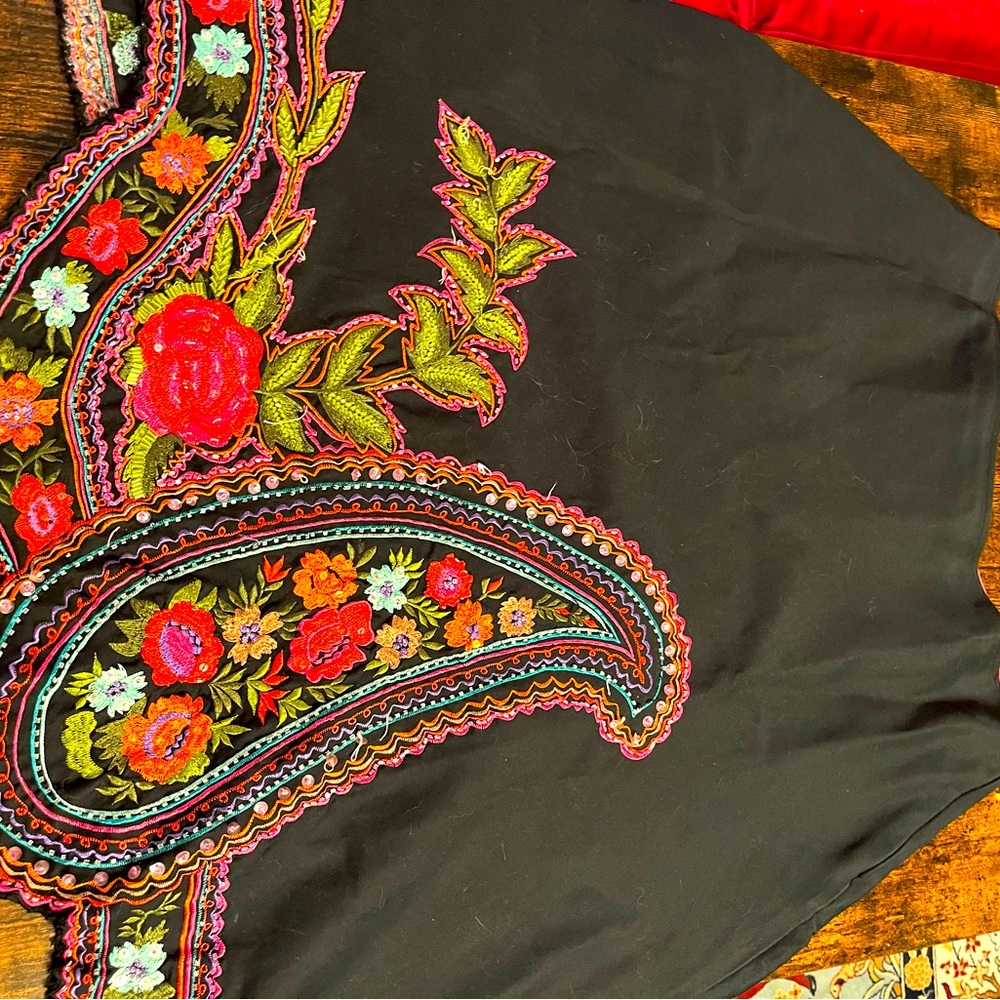 Black skirt lined wide sweep skirt beaded and embroidered. Colorful. Beautiful!